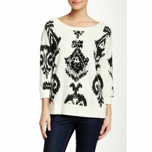 Pam & Gela Lisa Sequin‎ Sweatshirt Top XS Scoop cream black casual sweater Ikat